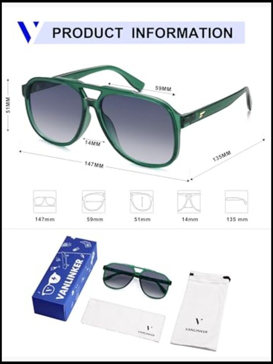 Retro Polarized Square Aviator Sunglasses Oversized Vintage Trendy main image 6